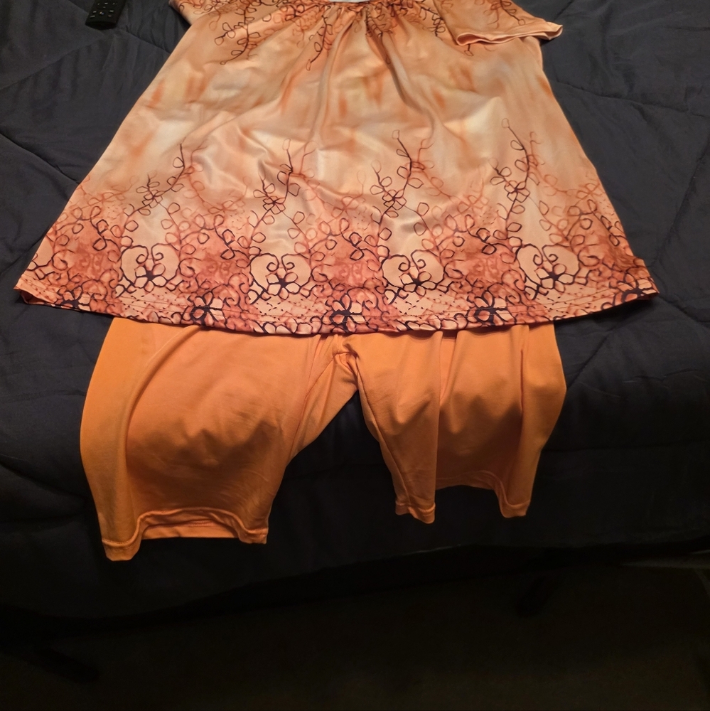 Orange and Black Patterned Top with Shorts